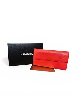 Chanel Camellia Embossed Long Wallet – Coral Caviar Leather